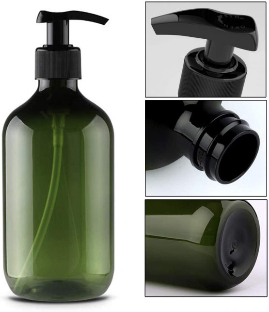 Alledomain 2PCS 500ml/17oz Empty Refillable Plastic Lotion Pump Bottles, Shampoo Body Washing Cream Shower Gel Storage Holder Container Toiletries Liquid Dispenser (Brown & Green) - Image 3