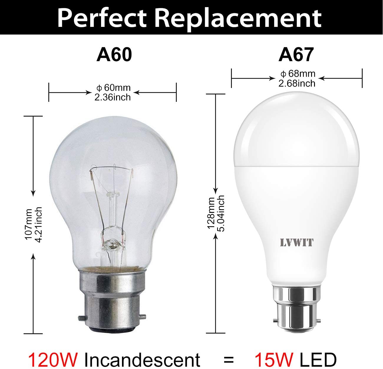 LVWIT B22 LED Bulbs,16W B22 Bayonet Light Bulbs Equivalent to 126W Incandescent Bulb,Cool White 6500K,1900LM Super Bright Daylight,BC GLS Bulbs Energy Saving,Non-dimmable,140mm x 71mm,Pack of 6 - Image 2
