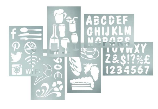 American Metalcraft SECSTN5 Transparent Stencil Set for Restaurant Signage, Assorted Shapes & Letters