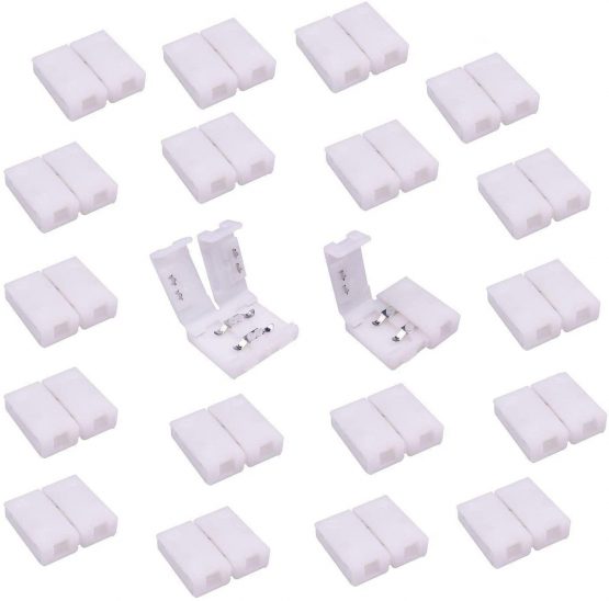 LitaElek 20pcs 2 Pin LED Strip to Strip Connector LED Tape Light Connector for 8mm Wide Monochrome SMD 3528 2835 Flexible LED Ribbon Light Single Colour LED Strip Adapter Connector