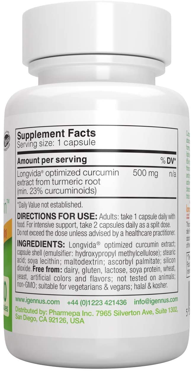 Igennus Longvida Optimised Curcumin 500mg, High Dose & 285x Increased Bioavailability, Rapid Absorption with Sustained Action - Image 3