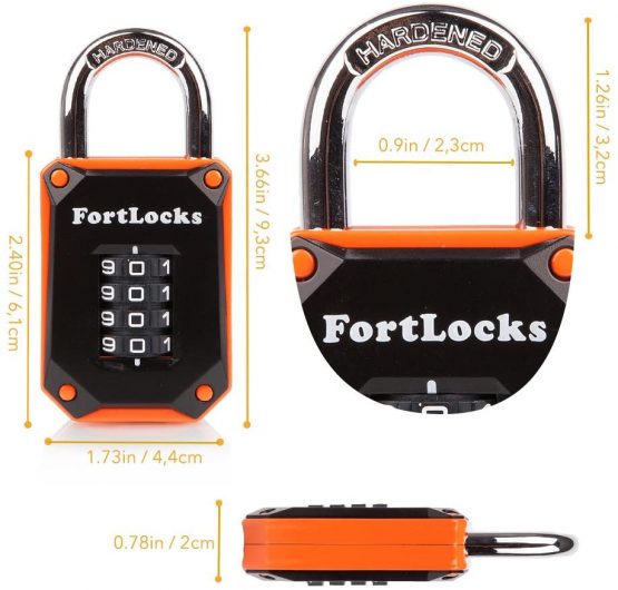 New FortLocks Combination Lock - 4 Digit Padlock for School & Gym Locker, Outdoor, Fence, Hasp, Storage, Case, Toolbox & Shed - Resettable All Weather (1 & 2 Pack) (2 Pack - Black/Orange) - Image 2