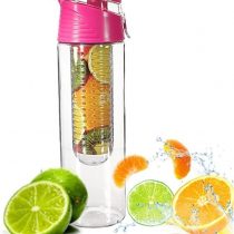 COCOSO Pink Fruit Infusing Water Bottle with Fruit Infuser and Flip Lid Lemon Juice Make Bottle- BPA Free (800 ml)