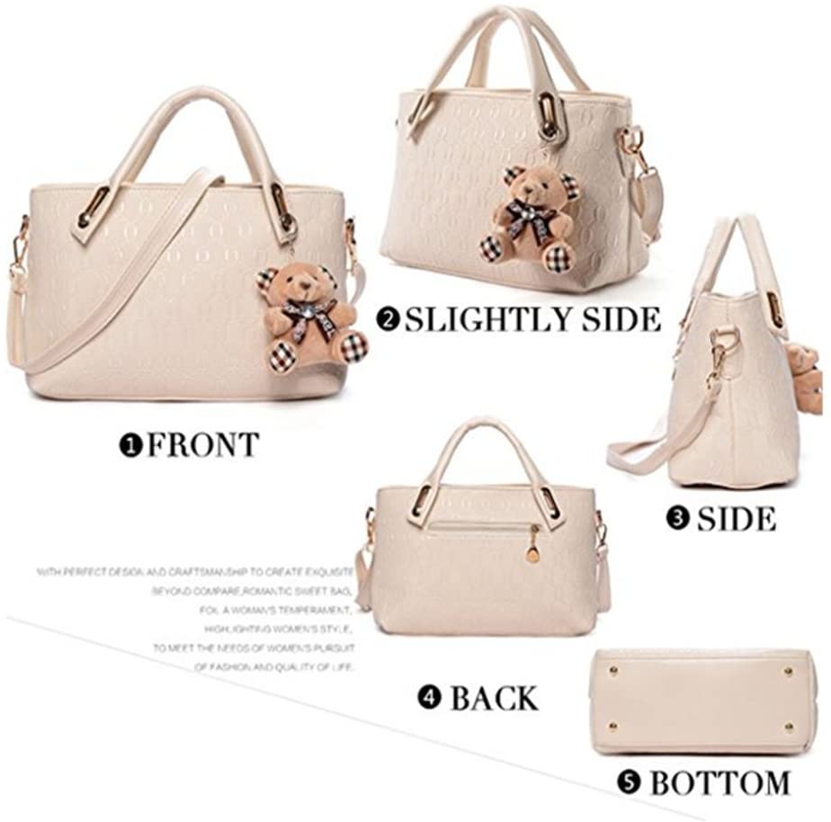 FiveloveTwo Women 4Pcs Top Handle Satchel Hobo PU Leather Handbag Set Large Tote + Purse + Shoulder Bag + Card Holder Beige - Image 3