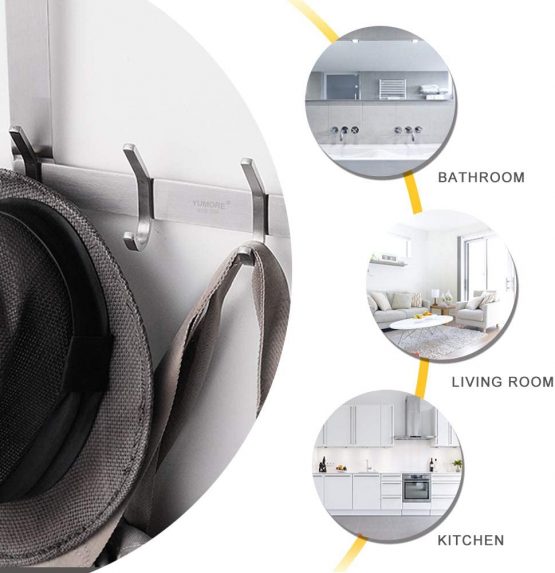 YUMORE Over The Door Hook Hanger,Stainless Steel Heavy Duty Door Hangers 12 Hooks Coat Hanging Storage Rack Space Saving Clothes Hat Bag Towel Robe Organizer for Tidy Bedroom Bathroom - Brush Finish - Image 2