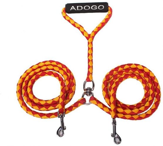 ADOGO® Dog Lead Splitter,No-Tangle Double Dog Leash for Walking and Traning 2 Dogs (Red & Yellow)