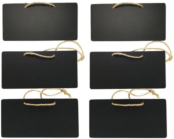 Meetory 6 Pcs Wooden Rectangle Chalkboards, Mini Erasable Blackboards, Place Cards with Hanging String Display for Message Board Signs,Home Office Party Wedding Restaurants Cafes Wall