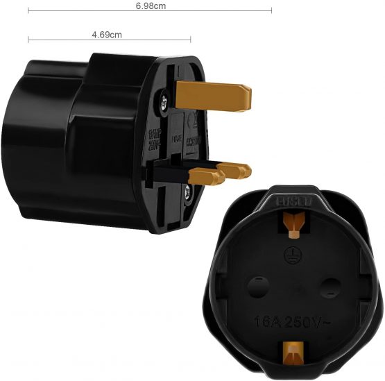 Incutex 2x Power Adapter EU to UK - Europe 2-Pin to 3-Pin UK - 13A Fuse - Travel Plug Socket European SchuKo in black - Image 4