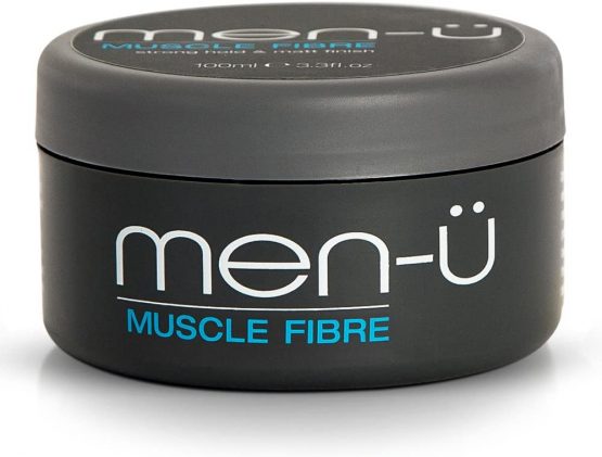 men-u MUSCLE FIBRE – Mens hair products – Hair putty w/ Strong, long lasting hold & matt finish. Instant style in your hands with a superb hold and separation. Mens Hair wax, single walled puck 100ml.
