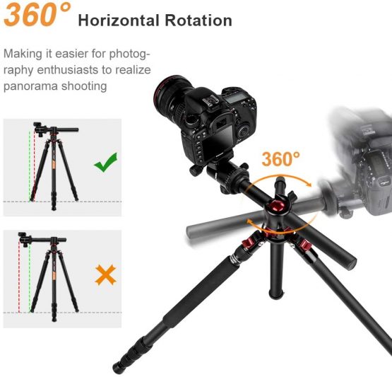 K&F Concept Camera Tripod Monopod 67" Overhead Aluminum Lightweight Tripod with Horizontal Arm Transverse Center Column 360 Degree Ball Head TM2515T1 for Canon Nikon Sony - Image 2