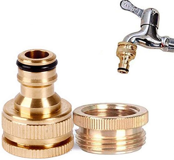 Brass Garden Outdoor Hose Tap Connector 1/2 Inch to 3/4 Inch 2-in-1 Female Threaded Quick Tap Connector for Hosepipe Fittings, Water Threaded Faucet Adapter