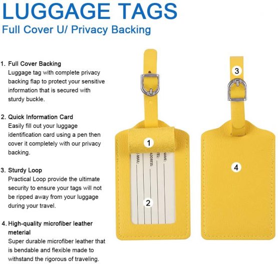 Luggage Tags, Microfiber Leather Personalized Suitcase Tag Set Luggage id Tags Labels Travel Accessories-Set of 4(Black) - Image 4