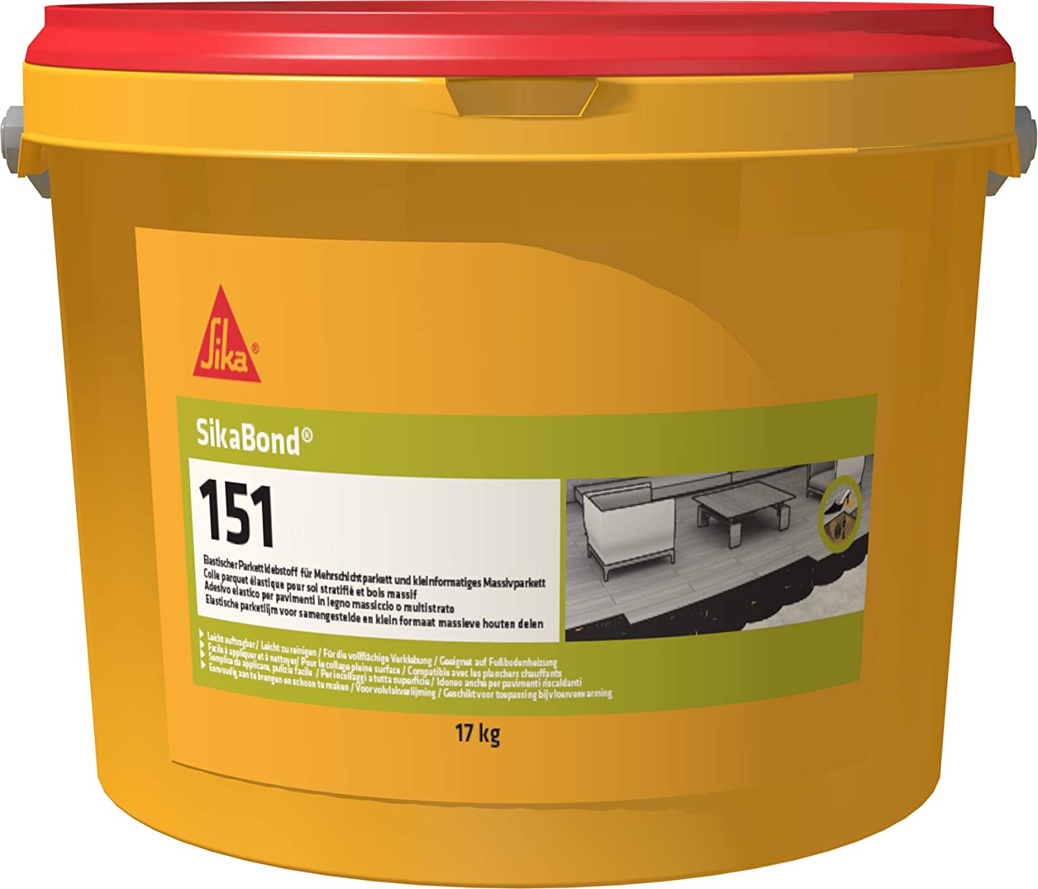Sika SikaBond 151, Elastic Wood Floor Adhesive, Easy To Spread, Forms Stable Trowel Peaks, Very Low Emissions, Parquet Brown