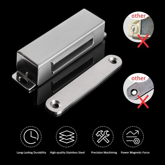 Onarway Magnetic Door Catch 20KG Pull Strong Magnet Cabinet Latches Magnetic Hardware Stainless Steel Chrome Door Closer for Bathroom Kitchen Sliding Door Window Cupboard (40lbs Strength 2 Pack) - Image 2