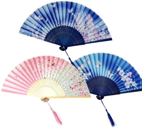 3 Pack Folding Fans,Handheld Bamboo Silk Fabric Folding Hand Fans with Tassel Wooden Chinese/Japanese Hand Fans Folding Hand Held Fans for Women Wedding Party Decoration