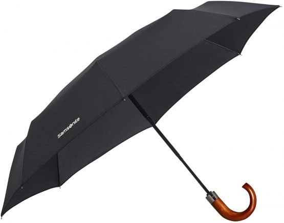 SAMSONITE Wood Classic S - 3 Section Auto Open Close Crook Folding Umbrella, 33 cm, Black (Black)