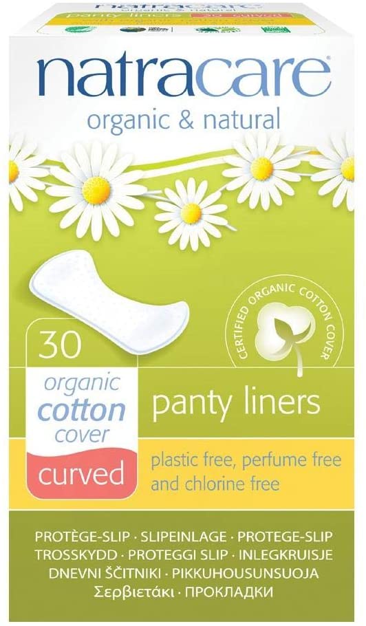Natracare Natural Panty Liners Curved with Organic Cotton, 30 Liners x 5 (150 Liners), White, 30 Liners (Pack of 5)