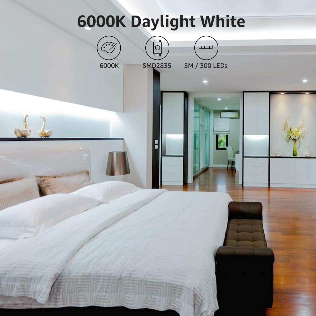 Lepro White LED Strip Light 5M (No Plug, Striplight Only), 300 LEDs, 2300lm, 6000K - Image 3