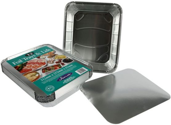 Jena 12 Large Foil Trays with Lids, Silver, 312mm x 252mm x 61mm - Image 2