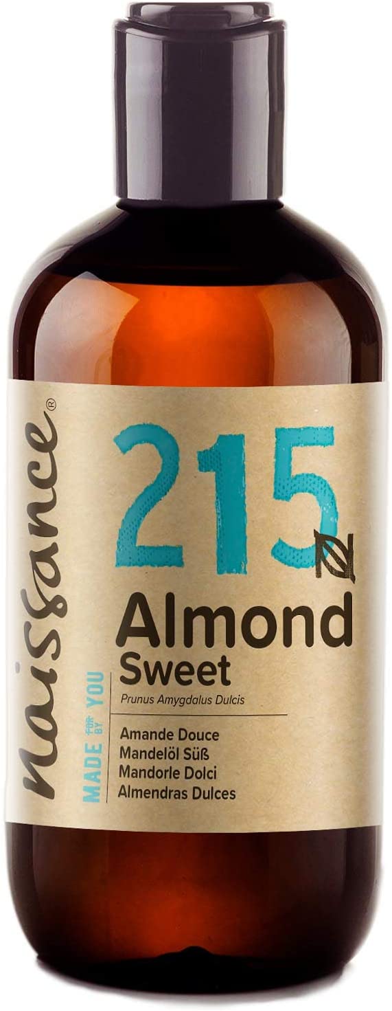 Naissance Sweet Almond Oil (no. 215) 250ml, for Skin Hair, Massage, Nails, Cuticles, Ears, Face, Body, Natural Skin Care