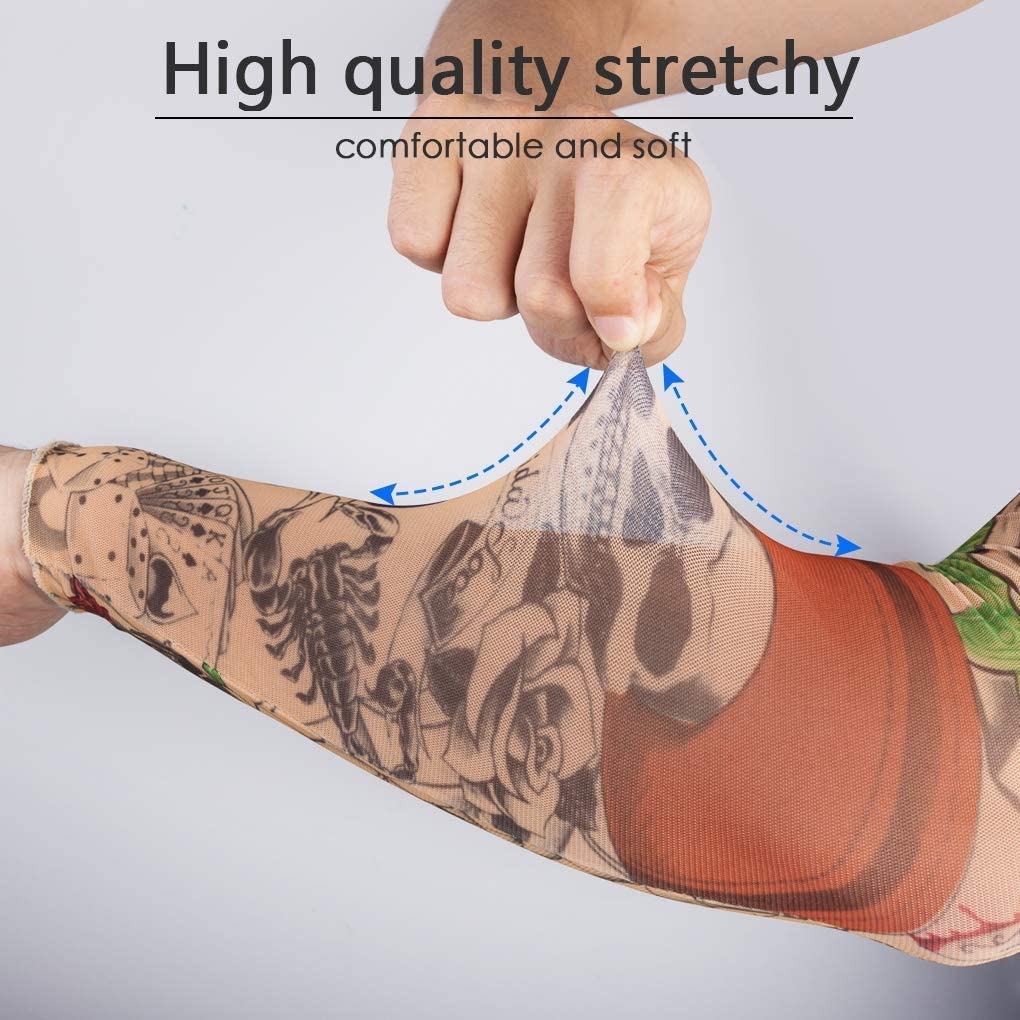 Gospire Fashion Nylon Fake Temporary Tattoo Sleeves Arm Stockings Halloween Tattoo Soft For Men Women, Multicolor, average size - Image 3