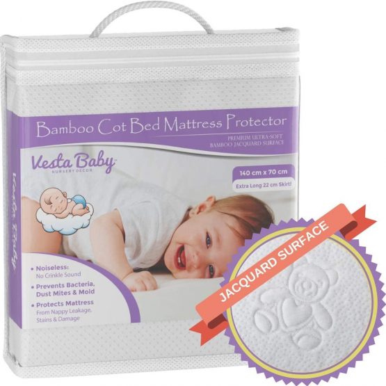 Premium Cot Bed Mattress Protector 70 x 140 cm Noiseless Waterproof Pad Cover Fitted Sheet Natural Bamboo Silent Topper for Baby Toddler Children Cotbed
