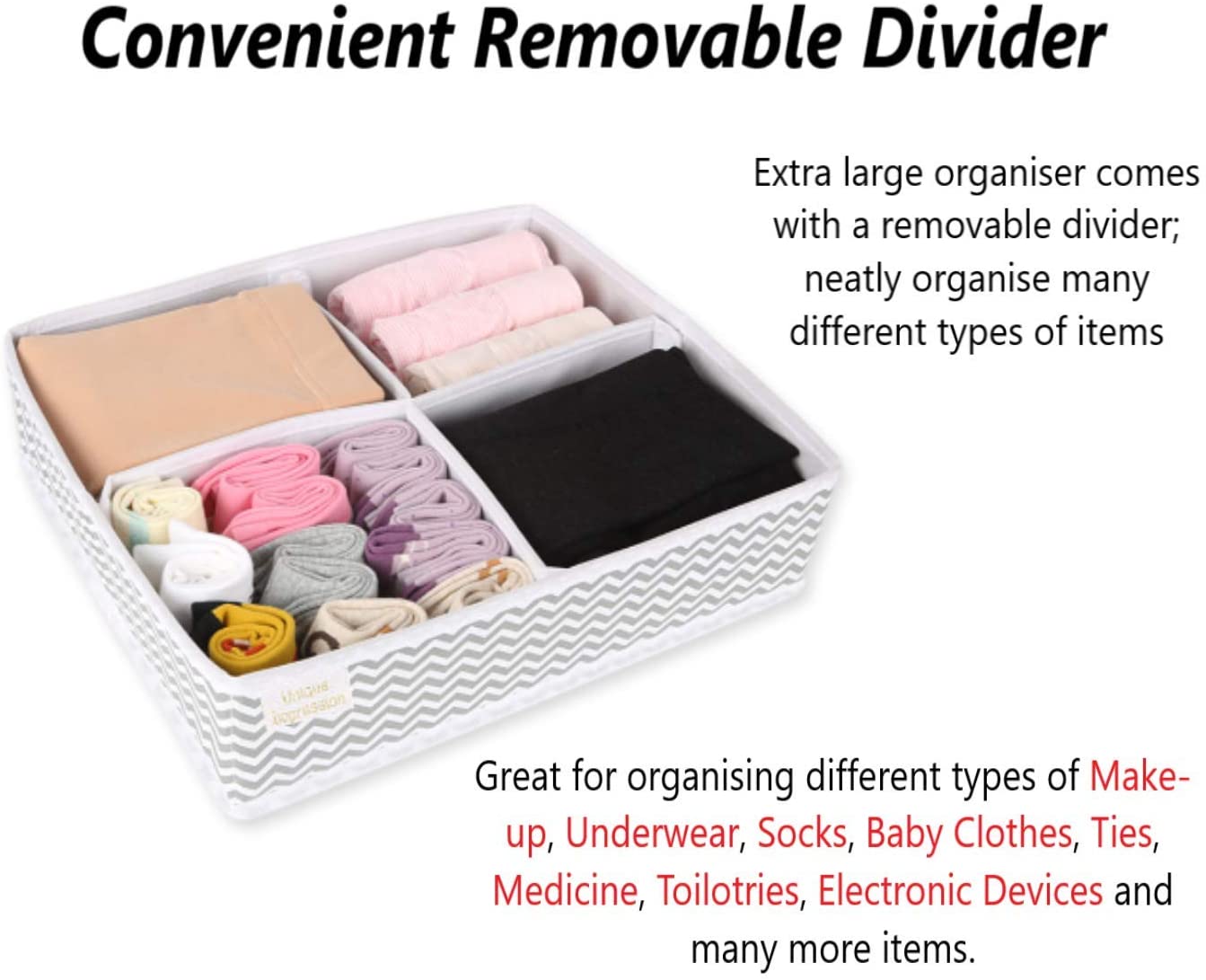 Unique Impression Set of 7 Drawer Organisers for Underwear Socks, Clothes, Shirts, Bras, Ties, Scarves, Baby Clothes - Image 3