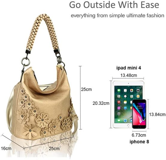 Redfox Womens Braided Handle Strap 3D Effect Floral Hobo Tote Bag/Shoulder Handbag - Image 3