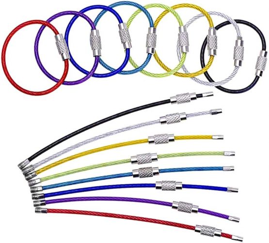 BETOY 40 pcs Wire Keychains, Wire Keychain Key Cable Key Ring 2mm Cable Loops Stainless Steel Gear for Hanging Luggage Tag, Keyrings and ID Tag Keepers