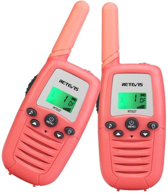 Retevis RT637 Walkie Talkies for Kids Aged 6-12, Toys Gifts with Flashlight, Long Range 16CH VOX Rechargeable for Children Family Travel Vocation Outdoor Indoor Games (1 Pair, Pink)