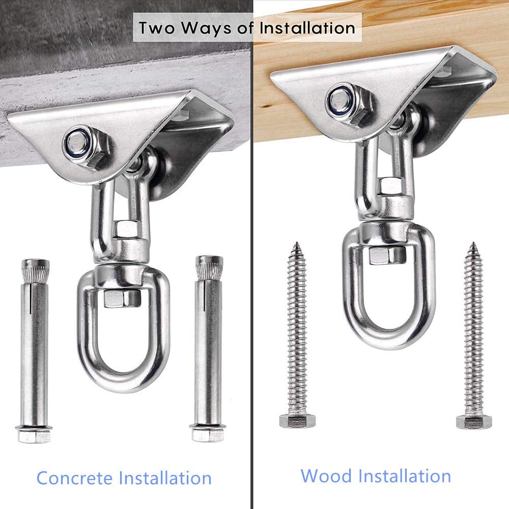 HOMPER Heavy Duty Swing Hangers 450KG Capacity 304 Stainless Steel 360° Rotate Hammock Chair Hanging Kit Suspension Hooks with Bolt for Concrete Wooden Sets Yoga Hammock Chair Sandbag Swing Sets - Image 3