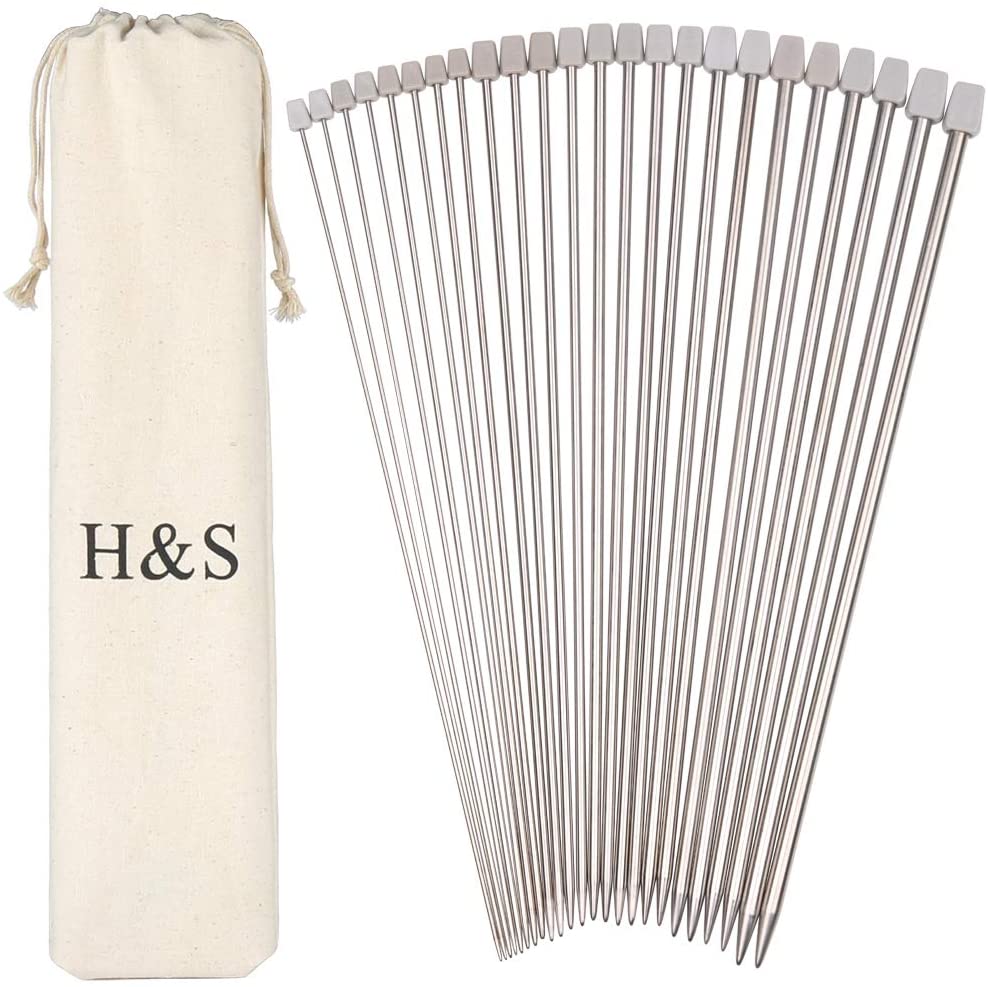 H&S 11 works Stainless Steel Single-Pointed Knitting Needles Set, 2.0mm 2.5mm 3.0mm 3.5mm 4.0mm 4.5mm 5.0mm 5.5mm 6.0mm 7.0mm 8.0mm