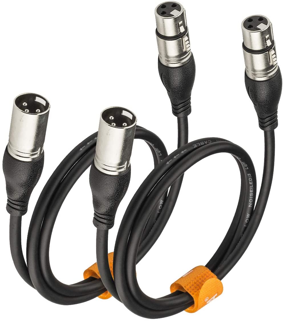 NUOSIYA 1m 2 Pack Balanced XLR Microphone Cable, 3 Pin XLR Male to Female Extender Cord for Studio Recorder Mic, Mixer