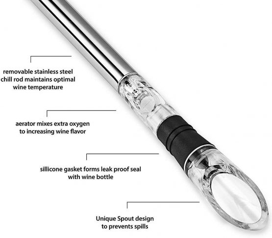 Vicloon Wine Cooler,Wine Chiller with Stainless Steel Wine Pouer and Chill Rod,Wine Bottle Cooler Stick with Aerator Pourer - Image 3