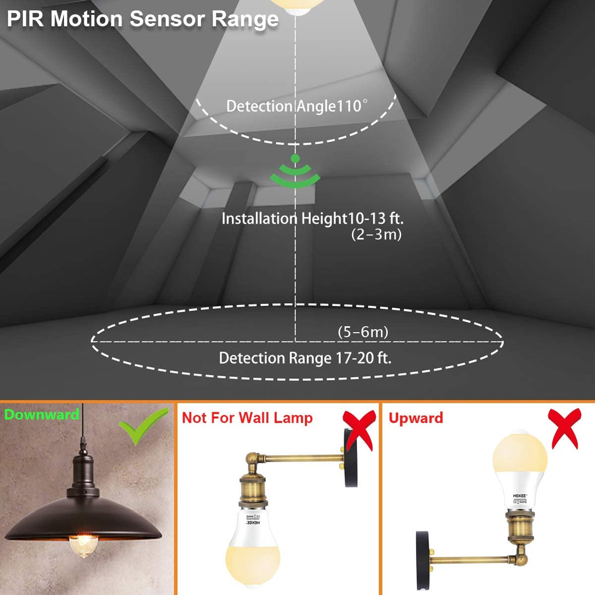 HEKEE PIR Motion Sensor Light Bulb 9W B22, A60 Bayonet Cap Warm White 2700K, Equivalent 60w Incandescent (2 Pack) - Image 4