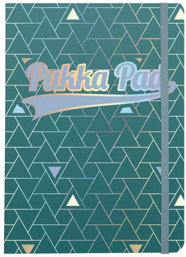 Pukka Pad, A5 Glee Journal, 8.27” x 5.83”, Geometric, Gold-Foil Notebook with Elasticated Closure for School Work, and Office