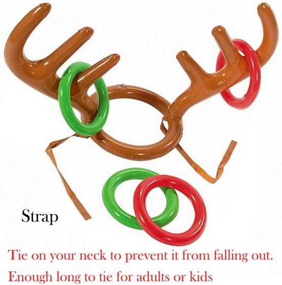YAAVAAW 10pcs Christmas Party Toss Inflatable Reindeer Antler Hat with Rings (2 Inflatable Antler,8 Rings Toss),For Family Kids Office Xmas Holiday New Year Party Fun Games - Image 3