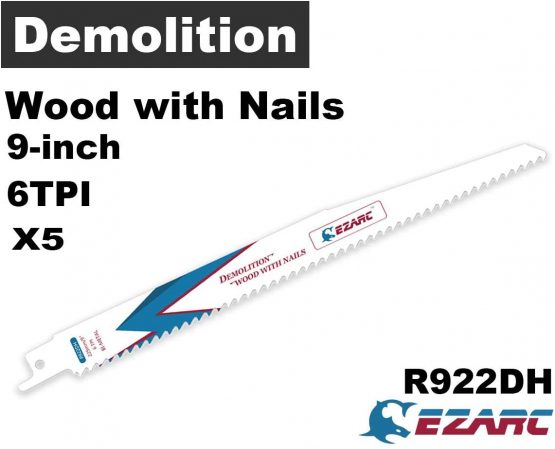 EZARC Reciprocating Saw Blade Bi-Metal Cobalt Sabre Saw Blades for Wood Demolition 225mm 6TPI R922DH (5-Pack) - Image 2