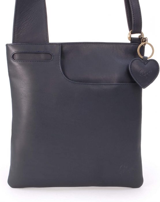 GIGI - Women's Leather Cross Body Handbag - Shoulder Bag with Long Adjustable Strap - OTHELLO 2057 - with heart keyring charm - Dark Blue/Navy - Image 4