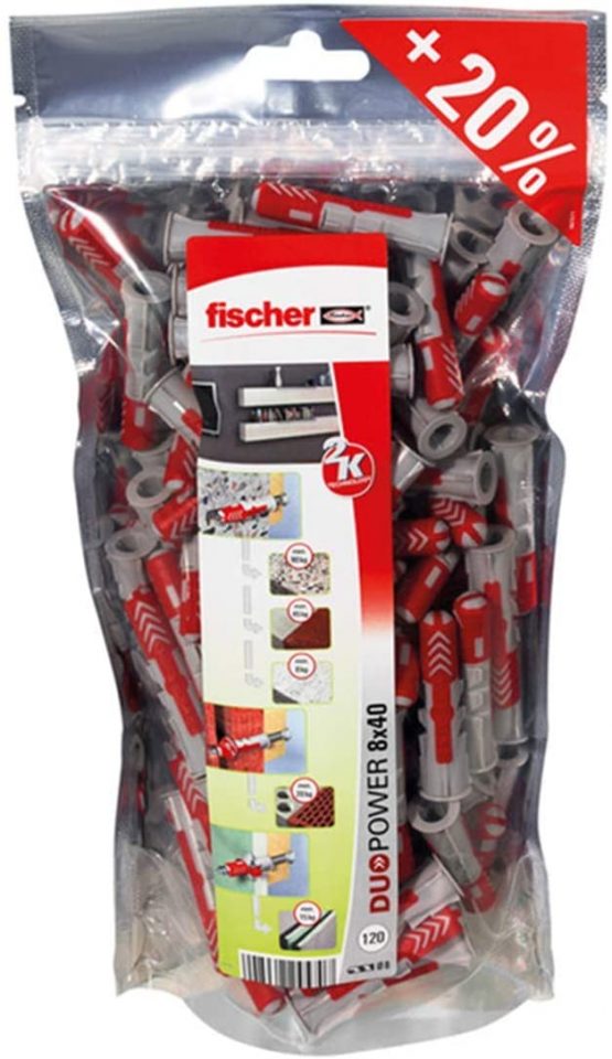 fischer 535980 Big Pack Dowels DUOPOWER 8 (120), Grey/Red, 8x40 mm pz