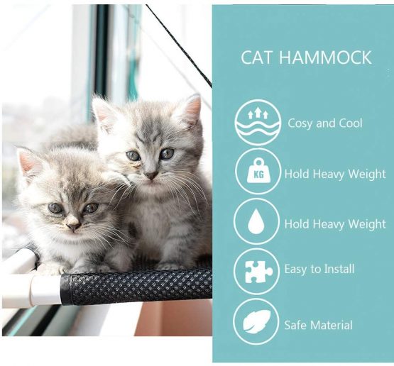 Afufu Cat Hammocks Window, Cat Window Seat, Sunny Seat Window Cat Perches 4 Big Suction Cups Holds Up 10kg, Space Saving and Safety Mounted Cat Bed (Black) - Image 3