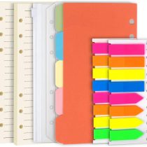 Teenitor 2 Packs Personal Refills Paper + A6 Index Dividers +2 Pcs Binder Envelope Pockets + 320 Pcs Sticky Tabs - A6 Refillable Notebook Lined Paper, Colorful Subject Dividers with PET Index Flags