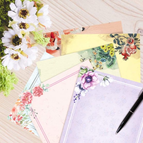 ANZON MORIES A4 Japanese Stationery Paper and Envelopes Set, 48 Letter Writing Paper with 24 Self-Sealing Envelopes, Printer Friendly, Color Both Sides, Ink Painting Classic Vintage Floral Design - Image 2