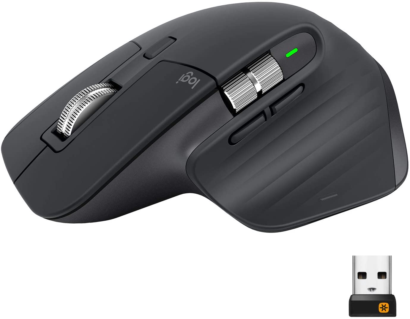 Logitech MX Master 3 Advanced Wireless Mouse, Bluetooth or 2.4GHz USB Receiver, Ultrafast Scrolling, 4000 DPI Any Surface Tracking, Ergonomic, 7 Button, Rechargeable, PC/Mac/Laptop/iPadOS - Dark Grey