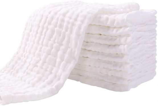 Muslin Squares 10 Pack Muslin Cloths 4 Layer Super Soft & Absorbent Baby Washcloths 100% Cotton 35x50cm by YOOFOSS - White
