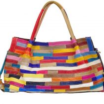Women’s Multicolor Boston Bag Genuine Leather Colorful Large Tote Handbag Purse