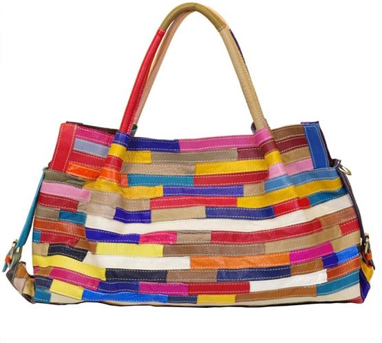 Women’s Multicolor Boston Bag Genuine Leather Colorful Large Tote Handbag Purse