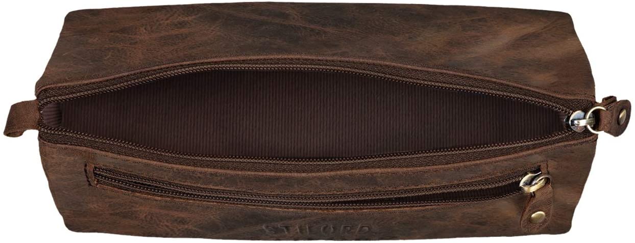 STILORD "Alexis" Leather Pencil Pouch Vintage Pen Case Holder with Zipper for Women Men for School Office in Genuine Leather Colour:Sepia - Image 4