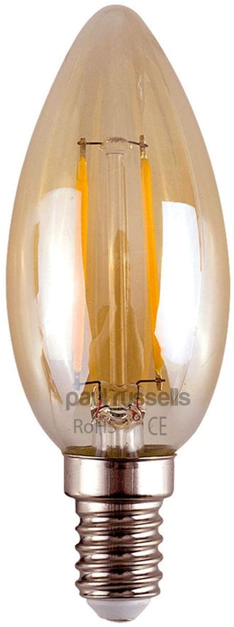 paul russells LED Candle Filament Light, 2.5W 20W Equivalent Replacement, 200LM Lumens, 2200K Extra Warm White