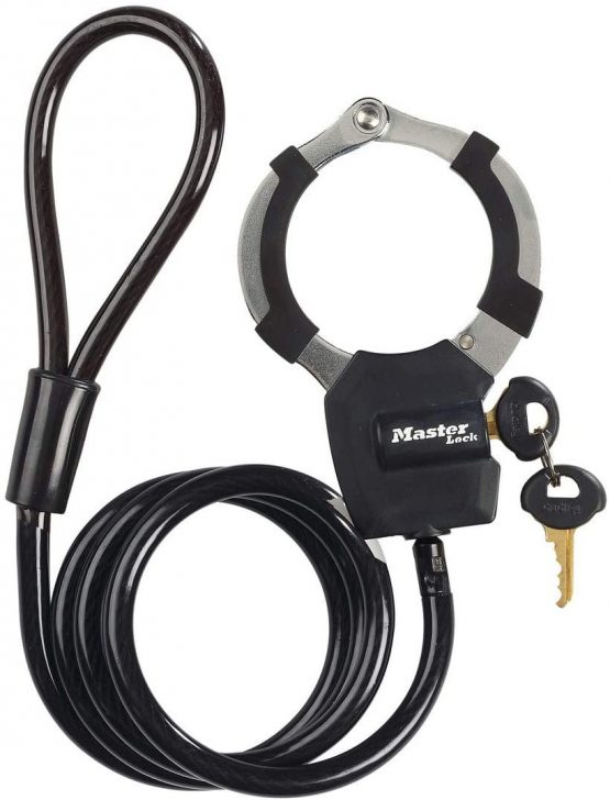 Master Lock Unisex's Cable Bike Lock with Cuff [1 Meter] 8275EURDPROBLK-Best Used for Scooter, Troller, Strolers, Sport Equipments, Black, One Size